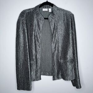 Chico’s Women’s Herringbone Braided Open Front Jacket Metallic Green Size 1